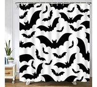 Abaysto Spooky Halloween Pattern with Bats Black and White All Animal Color Dark Dead Bathroom Decor Shower Curtain Sets with Hooks Polyester Fabric Great Gift