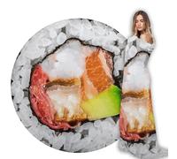 Abaysto Sushi Flannel Fleece Blanket Sushi Roll Wrap Round Throw Blanket Funny Realistic Food Novelty Throw for Couch, Sofa, Bed, Fun Blanket Gifts for Adults Kids 90CM