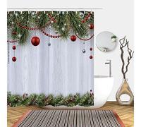 Abaysto Winter Christmas Rustic Wood Shower Curtains for Merry Xmas Bath Bathroom Snowflakes Snowy Pine Trees Home Decors Fabric Waterproof Shower Curtain Set with 12 Hooks 150X180 CM