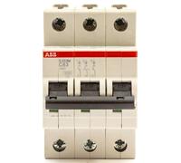 ABB S203M-C63 Miniature Circuit Breaker, 3 Pole, Type C, 10kA/15kA Breaking Capacity, 63 Amp Current (2CDS273001R0634)