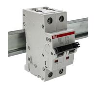 ABB S202-D10 Miniature Circuit Breaker, 2 Pole, Type D, 6/10kA Breaking Capacity, 10 Amp Current (2CDS252001R0101)