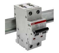 ABB S202-D32 Miniature Circuit Breaker, 2 Pole, Type D, 6/10kA Breaking Capacity, 32 Amp Current (2CDS252001R0321)