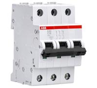ABB S203-C10 Miniature Circuit Breaker, 3 Pole, Type C, 6/10kA Breaking Capacity, 10 Amp Current (2CDS253001R0104)