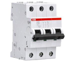 ABB S203-C10 Miniature Circuit Breaker, 3 Pole, Type C, 6/10kA Breaking Capacity, 10 Amp Current (2CDS253001R0104)