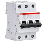 ABB S203-C25 Miniature Circuit Breaker, 3 Pole, Type C, 6/10kA Breaking Capacity, 25 Amp Current (2CDS253001R0254)