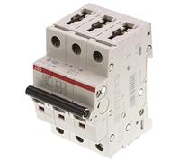 ABB S203M-C63 Miniature Circuit Breaker, 3 Pole, Type C, 10kA/15kA Breaking Capacity, 63 Amp Current (2CDS273001R0634)