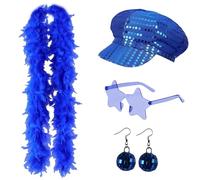 Abba Accessories, 4-Piece Disco Party Set, Retro Style Sequin Hat, Feather Boa, Star Glasses, Funky Earrings for Themed Events, Dance Performances, Halloween and Music Festivals