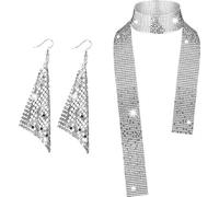Abba Accessories 70s Fancy Dress Women, 2 Kit Abba Outfits for Women Abba Dress Up 70s Disco Fancy Dress for Women, Abba Accessories for Women Bling Silver 80s Scarf Disco & Earrings Disco Abba Party