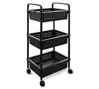 ABBAware 3 Basket Trolley Cart, Rolling Storage Multi-Functional Cart with Reinforced Castors, Home Organizing, Black