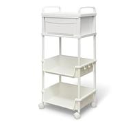 ABBAware 3-Tier Storage Cart with Drawer, Mobile Beauty Cart with Anti-Drop Drawer, Smooth Swivel Caster Wheels for Bedroom, Nursery, Bathroom, Ivory White