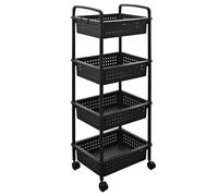 ABBAware 4 Basket Trolley Cart, Rolling Storage Multi-Functional Cart with Reinforced Castors, Home Organizing, Black