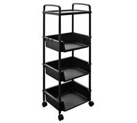 Abbaware 4 Tier Easy Front Access Open Storage Rolling Plastic Trolley With Top Tray, Steel Reinforced Lockable Wheels, Black