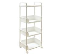 Abbaware 4 Tier Easy Front Access Open Storage Rolling Plastic Trolley With Top Tray, Steel Reinforced Lockable Wheels, White