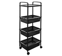 ABBAware 4 Tier Plastic Storage Utility Cart with Top Tray and Large Baskets with Reinforced Lockable Wheels for Home Storage, Office Storage, Black