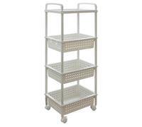 Abbaware 4 Tier Plastic Storage Utility Cart With Top Tray And Large Baskets With Steel Reinforced Lockable Wheels, White