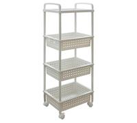 ABBAware 4 Tier Plastic Storage Utility Cart with Top Tray, Large Baskets Organizer, Reinforced Lockable Wheels for Home Storage, Office Storage, White
