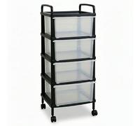 ABBAware 4-Tier Storage Drawer Tower | Mobile Drawer Cabinet on Wheels | Clear Drawers & Black Frame, Multi-Use Organiser