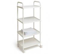 Abbaware 4 Tier Storage Trolley Trays, Serving Carts, Plastic Carts With Steel Reinforced Wheels, White