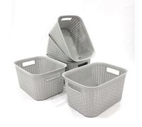 Abbaware Pack Of 5 Plastic Storage Baskets With Handle Grey