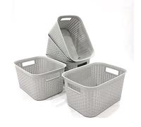 Abbaware Pack of 5 Plastic Storage Baskets with Handle - Kitchen Organiser Storage Box, Cupboard Storage Boxes, Home & Kitchen Storage Basket (Grey)