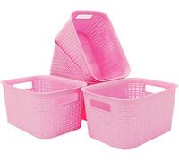Abbaware Pack Of 5 Plastic Storage Baskets With Handle Pink
