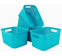 Abbaware Pack Of 5 Plastic Storage Baskets With Handle Turquoise