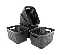 Abbaware Pack of 5 Storage Baskets, with Handle - Basket, Organiser, Storage Boxes, Plastic Storage Box, Home & Kitchen Storage Basket (Modern Grey)