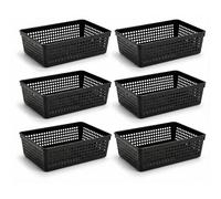 ABBAware Pack of 6 Modern Grey Storage Baskets, Drawer & Desk Organiser Trays (L23 x W15.5 x H6cm) Perforated Plastic Containers for Home, Office, Kitchen & Bathroom Cupboards