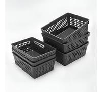 ABBAware Pack of 6 Storage Baskets Combo, Modern Grey Drawer Basket Organiser Set (3 Medium + 3 Small) - Perforated Plastic Trays for Home, Office, Kitchen & Bathroom Use