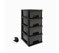 Abbaware Plastic Drawers Storage Unit, With Wheels, Storage Drawers, Tower, 4 x 17L Drawers, Black Frame/Modern Grey Draws