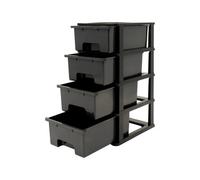 Abbaware Plastic Drawers Storage Unit, With Wheels , Storage Drawers, Tower, 4 X 17L Drawers , Black Frame / Modern Grey Draws
