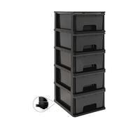 Abbaware Plastic Drawers Storage Unit, With Wheels, Storage Drawers, Tower, 5 x 17L Drawers, Black Frame/Modern Grey Draws