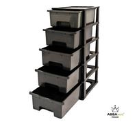 Abbaware Plastic Drawers Storage Unit, With Wheels , Storage Drawers, Tower, 5 X 17L Drawers , Black Frame /modern Grey Draws