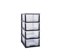 Abbaware Plastic Storage Chest With Wheels, Storage Boxes, Tower, 4 x 17L Drawers, Clear
