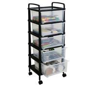 ABBAware Space-Saving 5-Tier Plastic Drawer Tower | Mobile Storage Cabinet on Wheels | Clear Drawers & Black Frame, Multi-Use Organiser