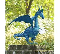 Abbcoert Garden Statue, Flying Dragon Holding Ball Resin Statue Decoration, Garden Decoration Dragon Statue Sculpture with Solar Imitation Pearl Ball, Home Terrace Creative Garden Statue (Blue)