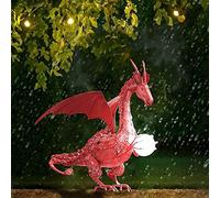 Abbcoert Garden Statue, Flying Dragon Holding Ball Resin Statue Decoration, Garden Decoration Dragon Statue Sculpture with Solar Imitation Pearl Ball, Home Terrace Creative Garden Statue (Red)