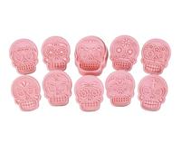 Abbdbd 10 Pcs Halloween Cookie Cutters Cookie Stamps Day of the Dead Skull Cookie Mold Baking Supplies for Day of the Dead Halloween Decorations