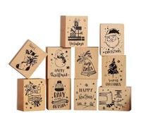 Abbdbd 10 Pcs Wooden Stamps Set Wooden Rubber Stamps for Card Making Merry Christmas Pattern Rubber Stamp for Diy Craft Card and Scrapbooking