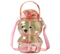 Abbdbd 1000ml Large Kawaii Bear Shaped Water Bottle with Straw and Strap Cute Portable Bear Drinks Bottle for Daily Sports Working