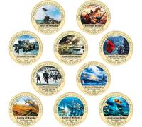 Abbdbd 10pcs 80th Anniversary of World War Ii Commemorative Coins Set Famous Battle Military Army Souvenir Coin for Men