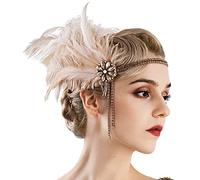 Abbdbd 1920s Headpiece Headband Rhinestone Pearl Feather Headband Headpiece Accessories for Women