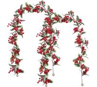Abbdbd 2 Pcs Christmas Garland Artificial Holly Leaves and Red Berries Hanging Vine Xmas Berry Greenery Garland for Home Christmas Decoration