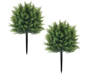 Abbdbd 2pcs Artificial Cedar Topiary Ball Trees, Cypress Plants with Ground Spike, Large Fake Shrubs Bushes for Garden Home Decor
