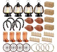 Abbdbd 32 Pcs Western Party Decor Set for Tables, Mini Hay Bales Mini Lanterns for Western Wedding Dollhouse Landscape Accessories