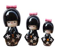 Abbdbd 3pcs Geisha Japanese Kimono Puppet Ornaments Cute Handmade Japanese Kokeshi for Girls Wooden Dolls Ornament