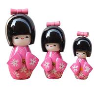 Abbdbd 3pcs Geisha Japanese Kimono Puppet Ornaments Cute Handmade Japanese Kokeshi for Girls Wooden Dolls Ornament