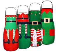 Abbdbd 4 Pcs Christmas Aprons, Holiday Kitchen Apron Christmas Elf Apron for Christmas Dinner Party Cooking Baking Crafting House Cleaning