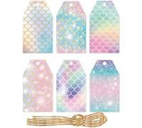 Abbdbd 60pcs Mermaid Tags Magical Gift Tag with Strings Mermaid Hanging Labels Gift Card Girls Under the Sea Themed Birthday Party Decorations