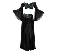Abbdbd Belly Dance Costume Mesh Long Sleeves Belly Dance Dress Professional Dancer Outfit Dancing Practice Outfit for Women